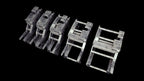Five MTI tape feeders set for 8, 12, 16, 24 and 32 mm tape, left to right